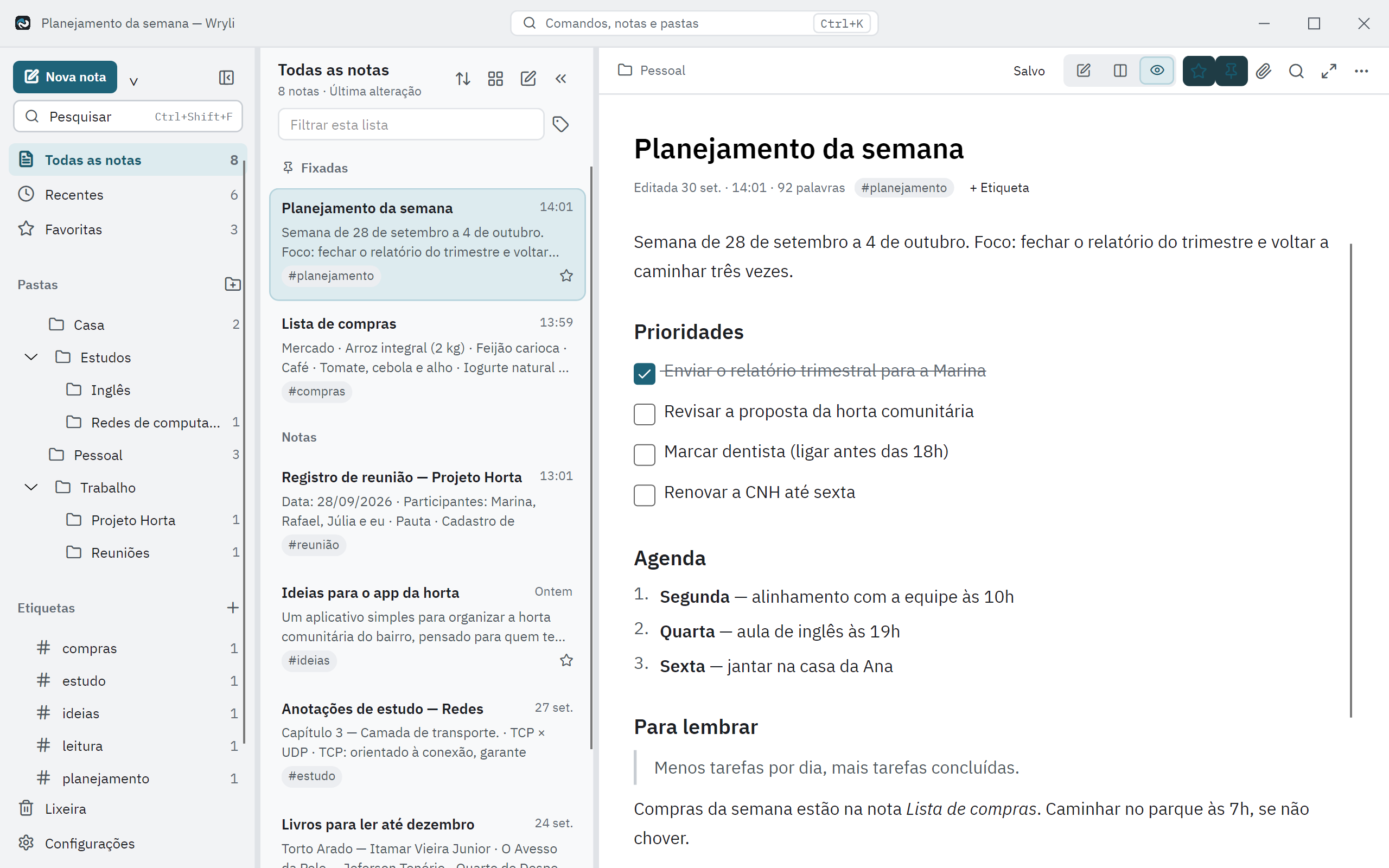 Modo Ler real do Wryli, com conteúdo formatado em tema claro